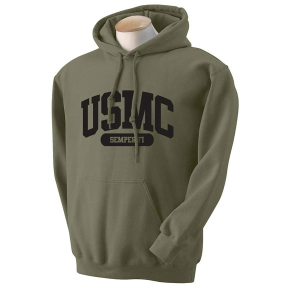 USMC Semper Fi Marines Hooded Sweatshirt in Military Green