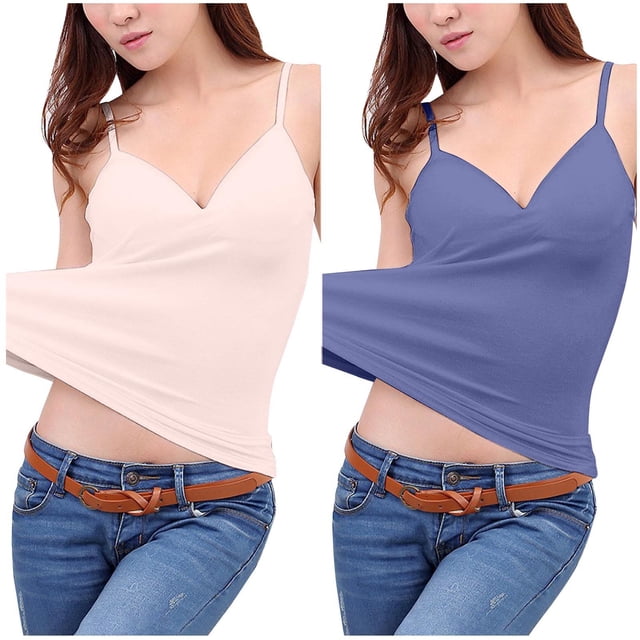 TIMIFIS Débardeur pour Femmes 2 Pcs Haut Sans Manches à Col Rond Uni avec Coussinets de Soutien-Gorge Blouse Sans Manches