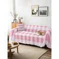 thumbnail image 3 of Pink Checkered Sofa Covers for 2-3 Cushion Couch L-Shaped Sectional, Pink White Buffalo Plaid Washable Sofa Covers Slipcover for Living Room Furniture, Couch Cover Blanket 71"x134", 3 of 9