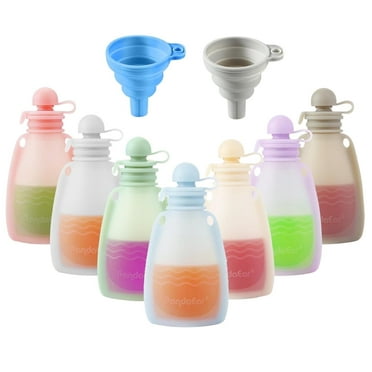 PandaEar Reusable Silicone Baby Food Pouches, 7 Pack Squeeze Pouches for Toddler Kids, BPA-Free Silicone Refillable Baby Food Storage, 5.5 oz