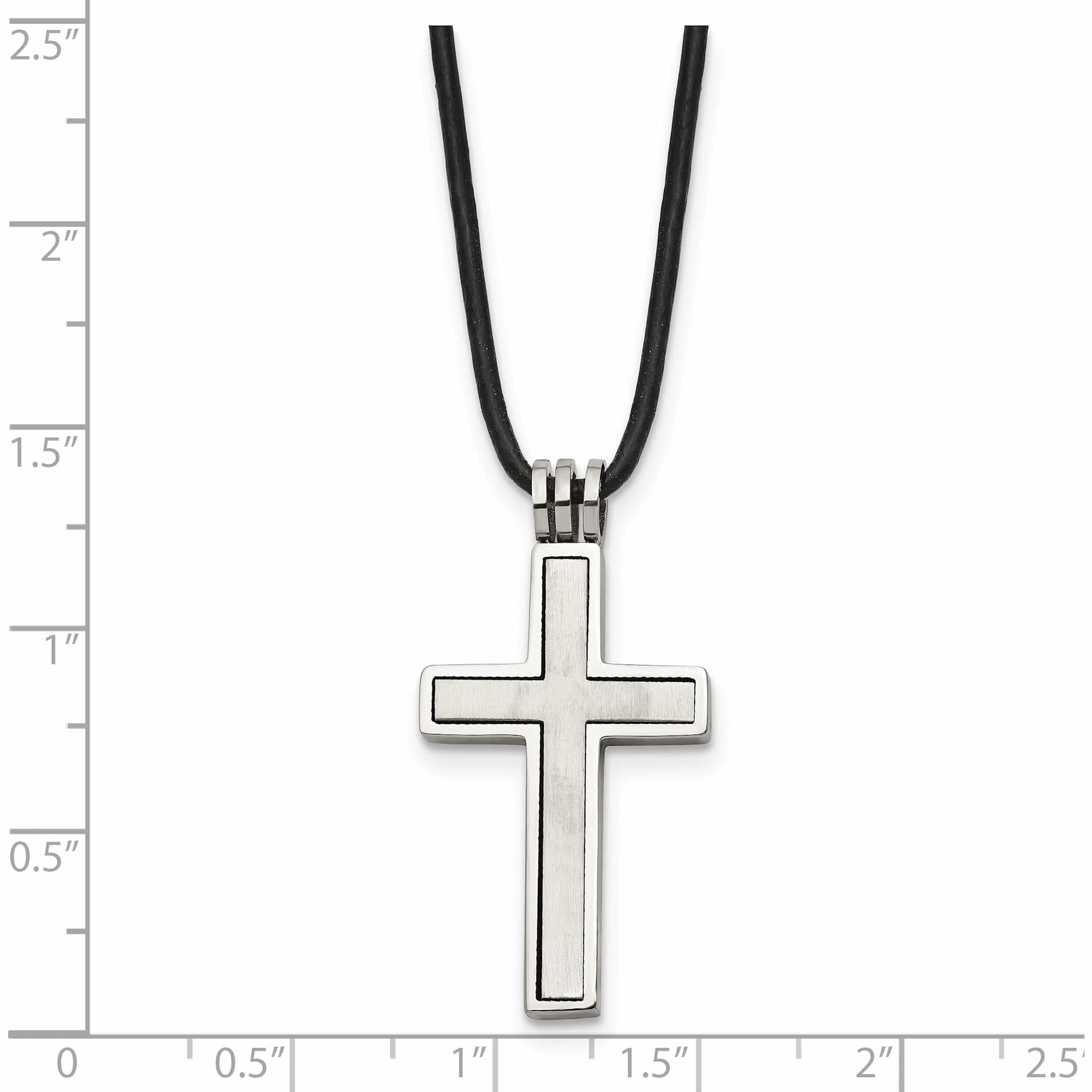 Stainless Steel Brushed & Polished Cross Leather Cord Necklace Made In China -Jewelry By Sweet Pea