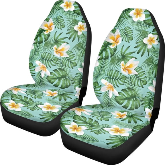 XYZCANDO 2 Pack Car Seat Covers for car Front Seats Car Front Seat Covers Washable Stretchy, Auto SUV Sedan Vehicle Seat Protector, Palm Leaves Frangipani