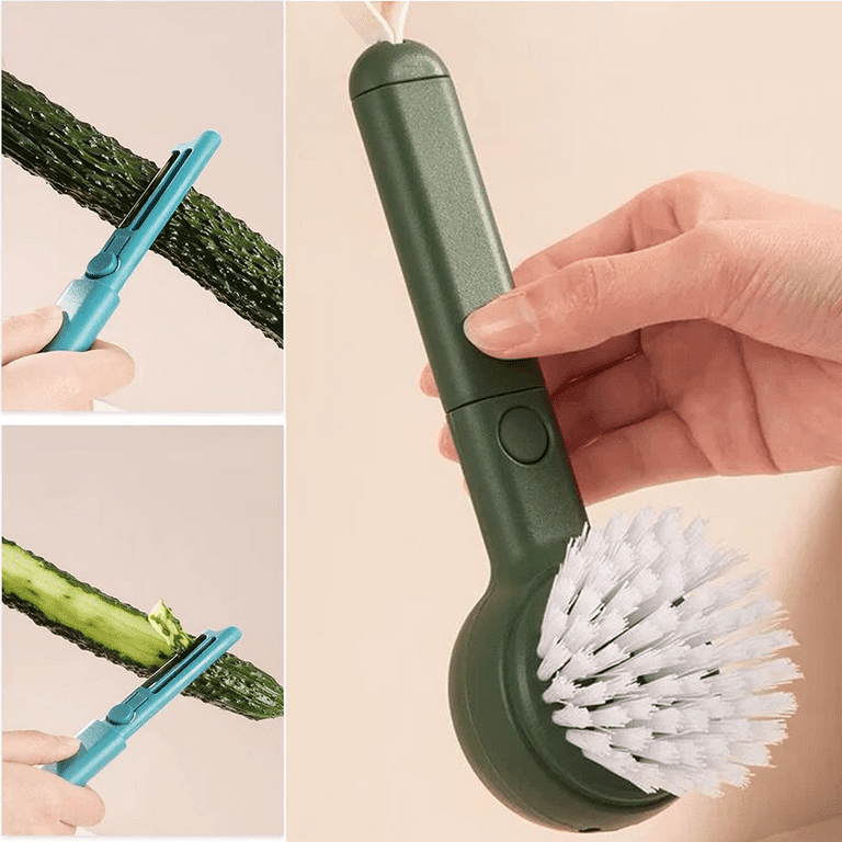 4Pack Vegetable Cleaner Brush Fruit Scrubber Brush Good Grip Long Handle Food Cleaning Brush Multifunctional Kitchen Gadgets with Peeler Veggie Wash