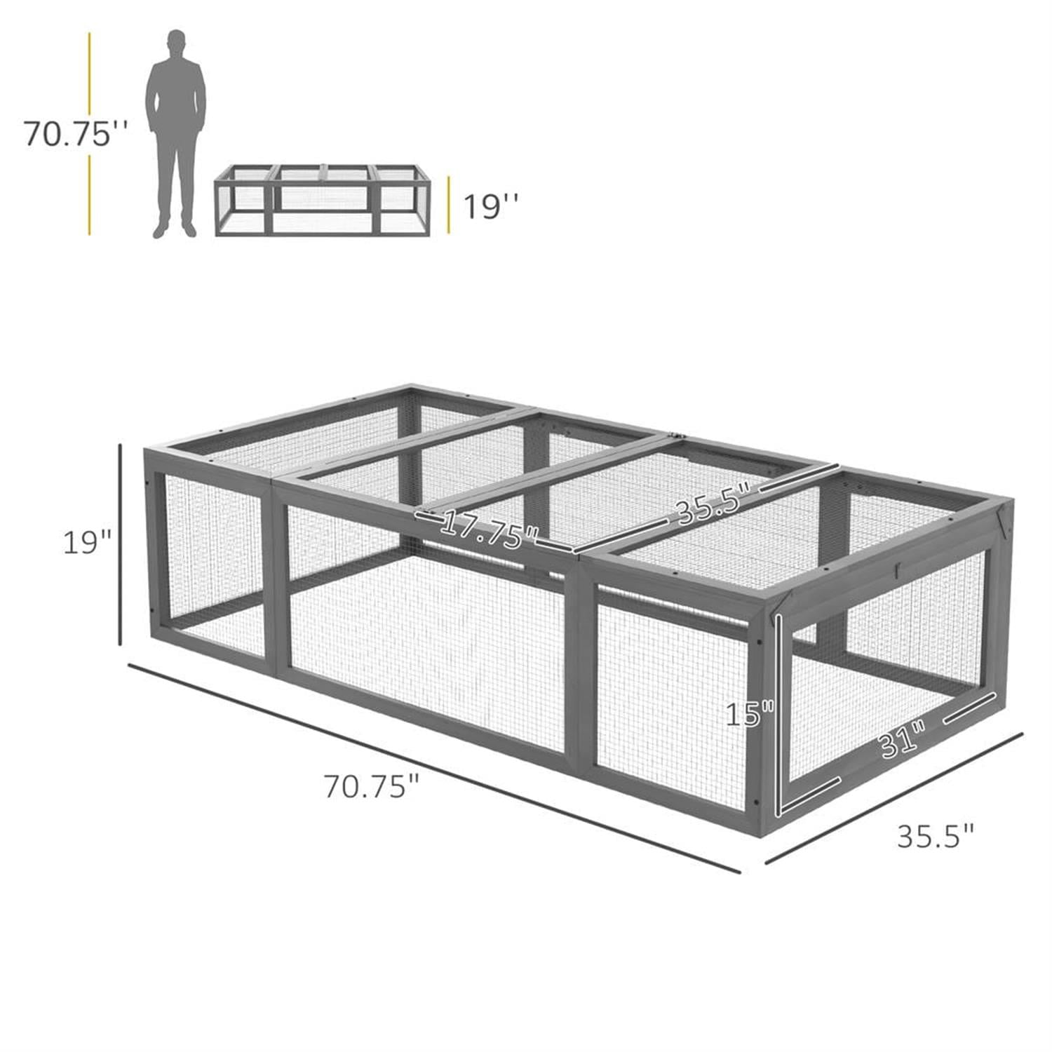 Kadyn 70" Outdoor Rabbit Hutch with Run and Lockable Doors, Wooden Small Animal Habitat Enclosure Bunny Cage for Bunnies, Guinea Pigs, Gray