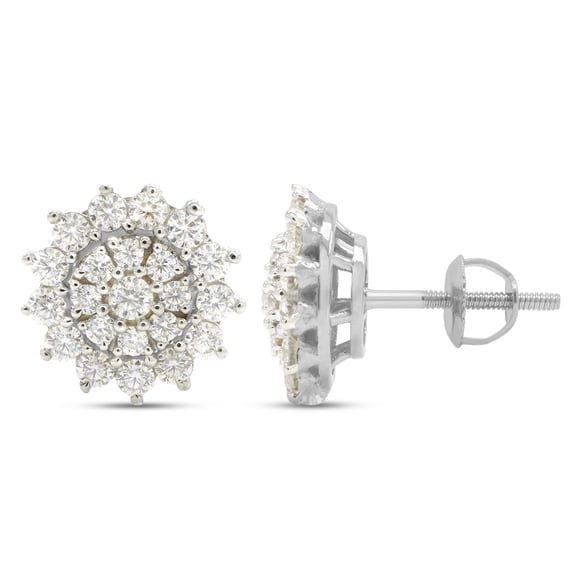 AFFY 1.40CT Round Moissanite Diamond Halo Cluster Stud Earrings for Women 14K White Gold over Silver