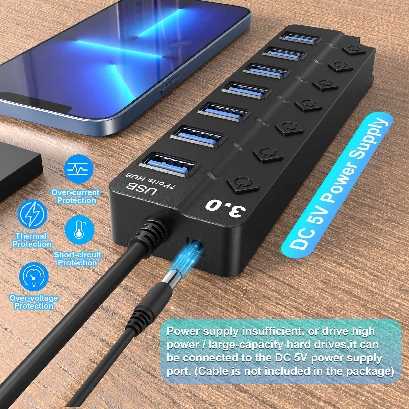 OWNTECH 7-Port USB 3.0 Hub with Individual Power Switches photo 4