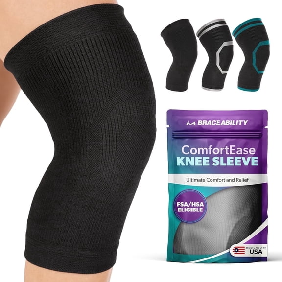 BraceAbility Warming Knee Compression Sleeve for Women and Men, Comfortable Support for Arthritis, Swelling and Pain, Large, Black