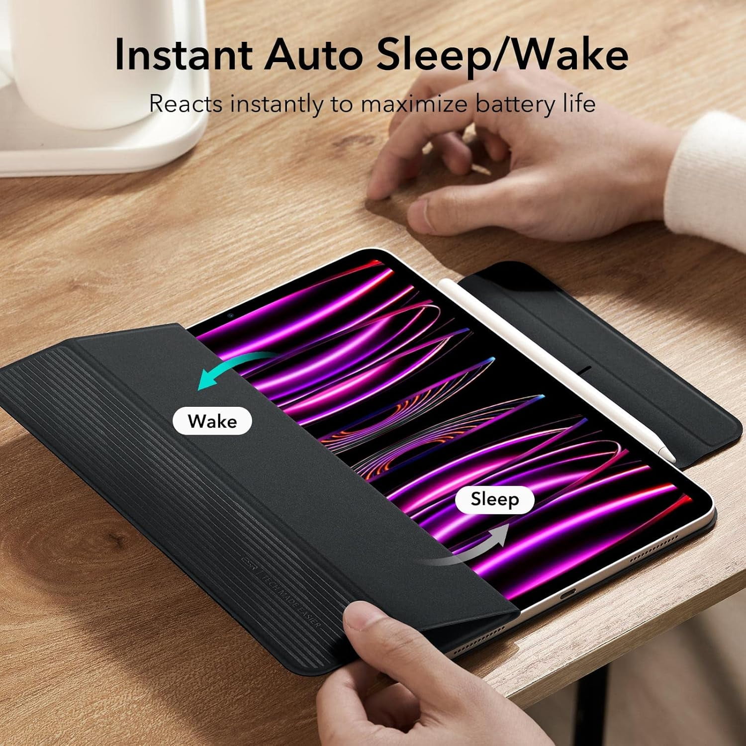 ESR Powerful Magnetic Case Compatible with iPad Pro 12.9 6th/5th/4th Gen, iPad Air 13 Inch Case M3/M2 (2025/2024), Trifold Stand with Auto Wake/Sleep, Supports Pencil Pro & USB-C, Black