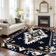 thumbnail image 3 of 5x7 Washable Area Rug, Ethnic Style Pattern Non-Slip Large Rectangle Rug for Living Room Bedroom, Vintage Black Weaving Abstract Indoor Floor Mat for Home Decor, 3 of 9
