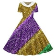 thumbnail image 4 of Vestido de manga corta con cuello vuelto para niñas Vestido elástico de manga corta para niñas Vestido skater con volantes de corte A Vestido de recital escolar Vestido de manga corta con cuello vuelt, 4 of 6