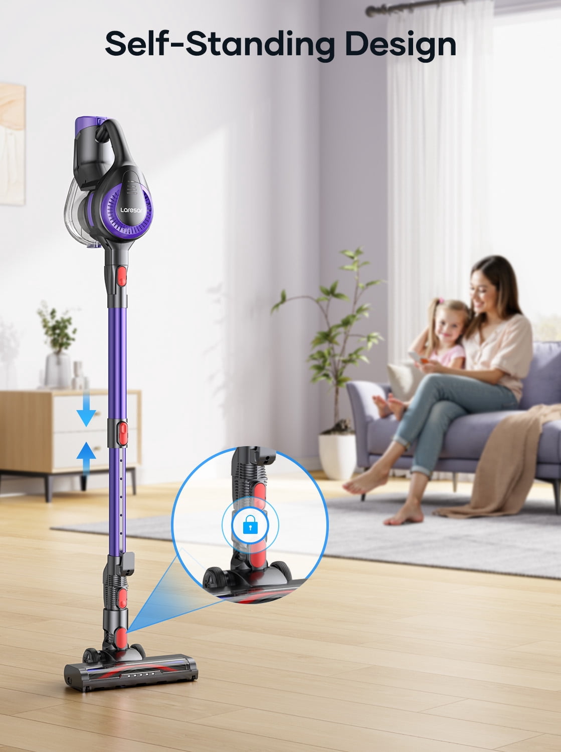 Laresar V10 Lite Cordless Stick Vacuum Cleaner Lightweight for Home Pet Hair Carpet Hard Floor