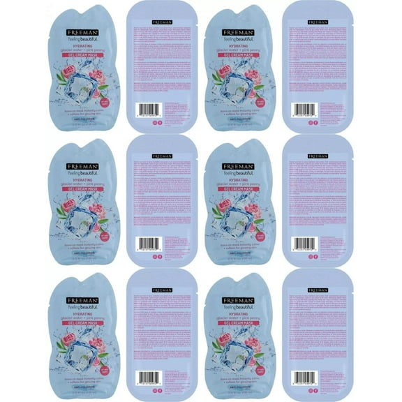 Freeman Hydrating Glacier Water & Pink Peony Gel Cream Facial Mask, Leave on Face Mask, Calms, Refreshes Skin, and Soothes, For All Skin Types, 0.5 fl.oz./ 6 pk.Sachet