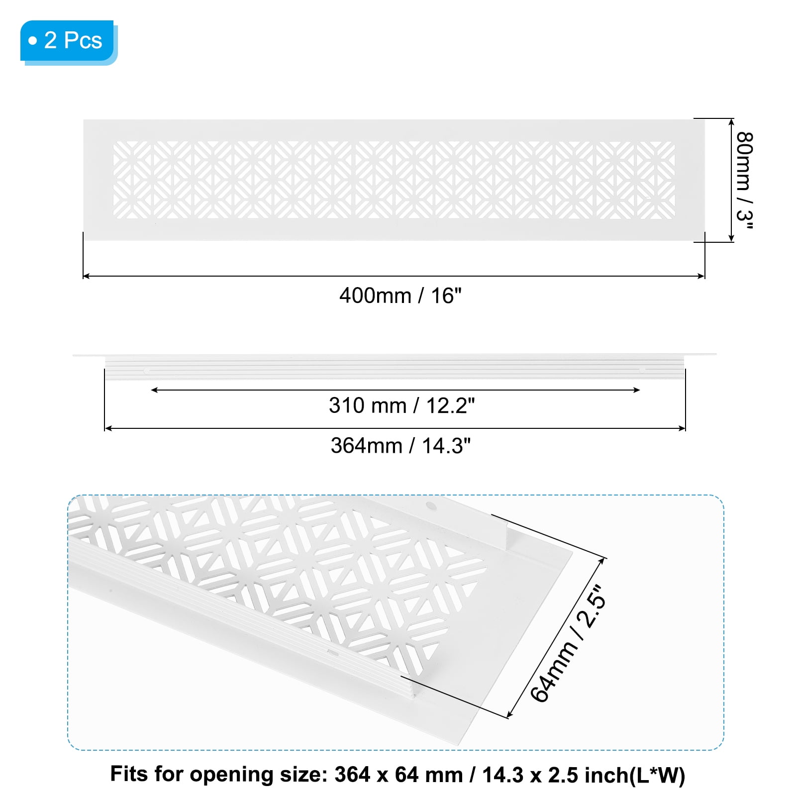 Uxcell Door Air Vent Cover, Heavy Duty Aluminum Grille Ventilation Cover Louvered with Mounting Screws for Wardrobe Door 16 x 3 Inch