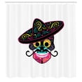 thumbnail image 2 of Ambesonne Mexican Shower Curtain, Sugar Skull with Sombrero, 69"Wx75"L, Yellow Hot Pink Grey, 2 of 4