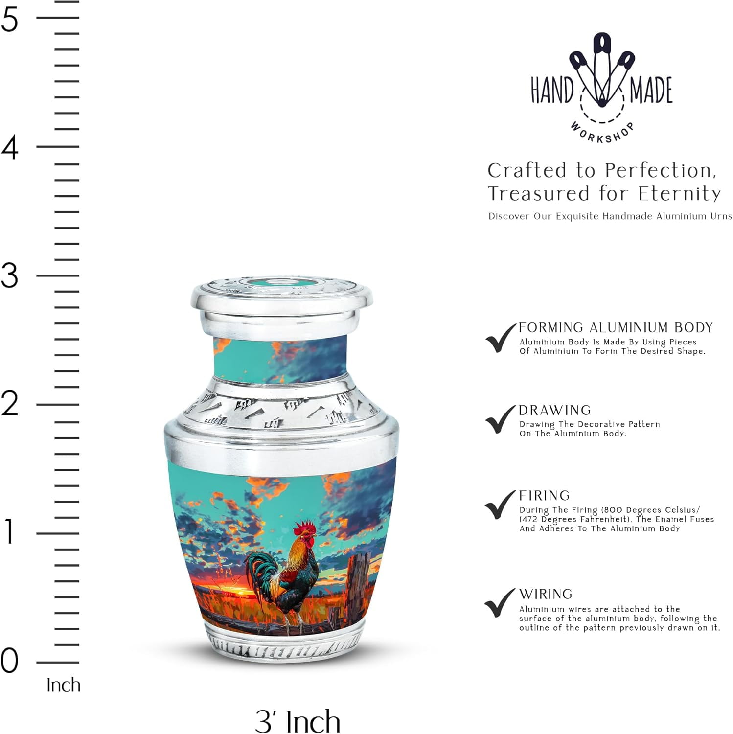 Rooster Urn - Burial Urns for Human Ashes - Urns for Adult Mom & Dad - Burial Urns for Cremated Remains - Miniature Urns for Human Ashes - Small urns for Human Ashes Keepsake (Size - 3inch, 1Pcs)