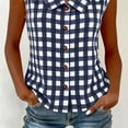thumbnail image 4 of Ichuanyi Womens Button Down Plaid Shirts Short Sleeve Loose Summer Sleeveless Tank Tops Dressy Casual V Neck Business Work Blouses, 4 of 8