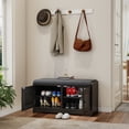 thumbnail image 2 of Hommoo Modern Shoe Storage Bench with Cushion, Entryway Shoe Rack Bench with Shutter Doors, Shoe Cabinet with Adjustable Shelves, Black, 2 of 6