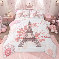 Castle Fairy Romantic Butterfly Eiffel Tower Full Size Comforter Sets,Flowers Bedding Sets