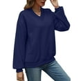 thumbnail image 3 of Womens Oversized V Neck Sweatshirt Fleece Long Sleeve Hoodies Pullover Comfy Top Outfits Navy Blue L, 3 of 9