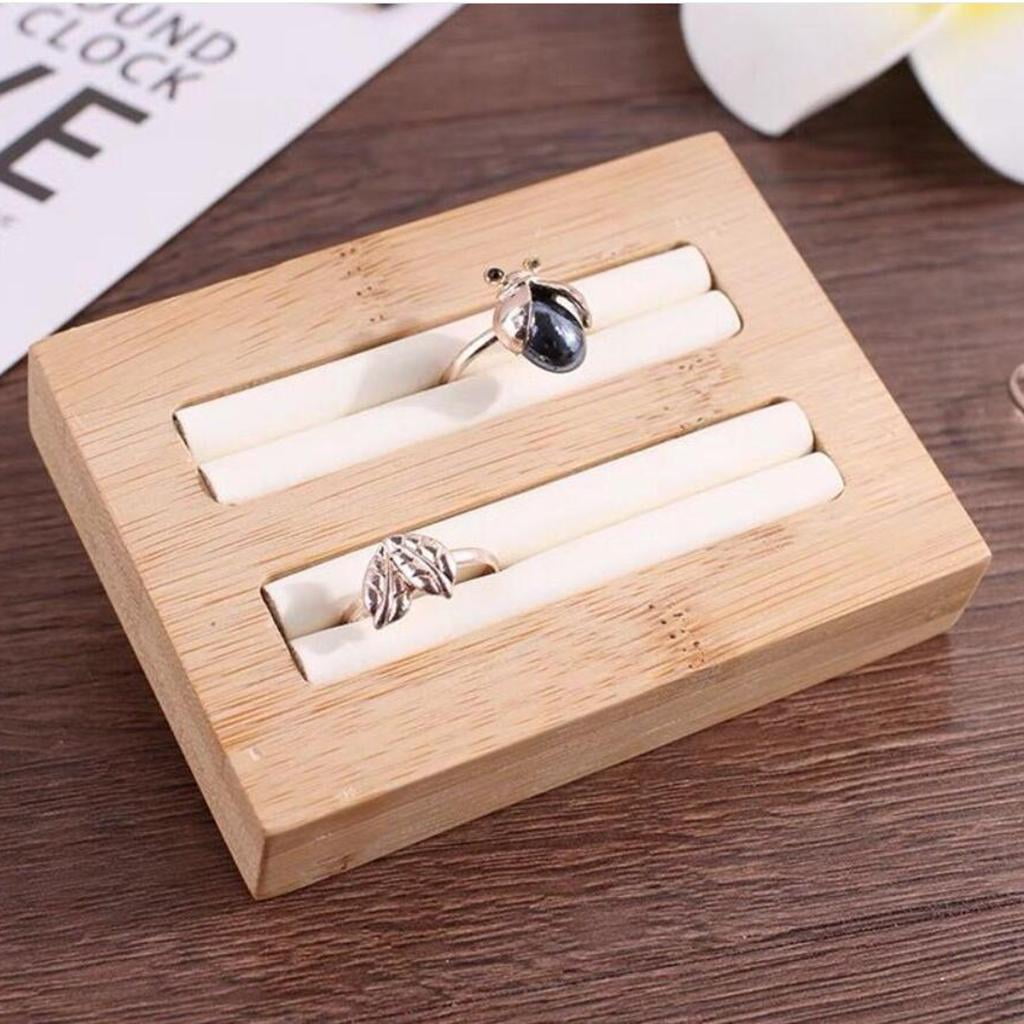 Details about   Bamboo Wood Leather Slots Ring Earrings Trays Showcase Display Organizer 
