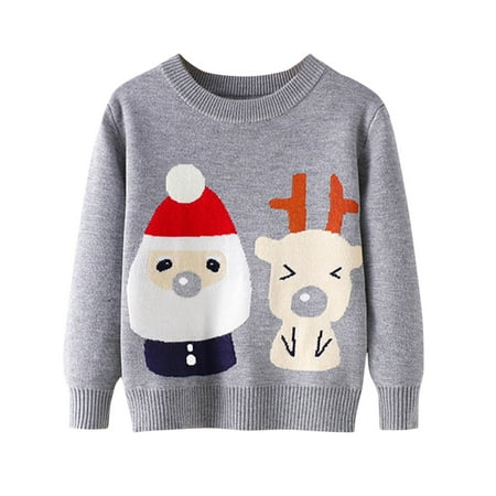 

Boys Girls Ugly Christmas Sweaters Knitted Deer Snowman Pattern Crewneck Pullover Sweatshirts Holiday Tops 2-11T (5-7 Years Gray)