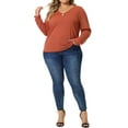 thumbnail image 2 of Agnes Orinda Women' s Plus Size Tshirt for Casual Tops Button Front Long Sleeve Tee Top 1X Orange, 2 of 6