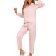 thumbnail image 4 of INSPIRAR CHIC Conjunto de Pijamas para Mujeres de Manga Larga con Botones y Cuello Notched Suave Ropa de Dormir Casual Conjuntos de Lounge M Rosa Claro, 4 of 6