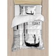 thumbnail image 3 of Venice Duvet Cover Set King Size, Canals of Venice Child Gondolier on Water Historical Amazing European City Sketch, Decorative 3 Piece Bedding Set with 2 Pillow Shams, Black White, by Ambesonne, 3 of 3
