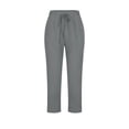 thumbnail image 4 of Cotton Linen Capri Pants for Women Spring Summer Elastic Waist Straight Leg Cropped Pants with Pockets Womens Capris, 4 of 5