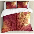 thumbnail image 1 of Dark Red Queen Size Duvet Cover Set, Night Sky Super Moon Behind Silhouette of Dead Tree Serenity Nature, Decorative 3 Piece Bedding Set with 2 Pillow Shams, Dried Rose Yellow Brown, by Ambesonne, 1 of 3