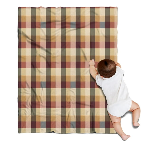 Brown Beige Green and Red Checkered Pattern Blanket,Comfortable Soft Flannel Throw Blanket,All Season,Warm Lightweight Blankets for Sofa Bed Couch Living Room Chair,30"x40"