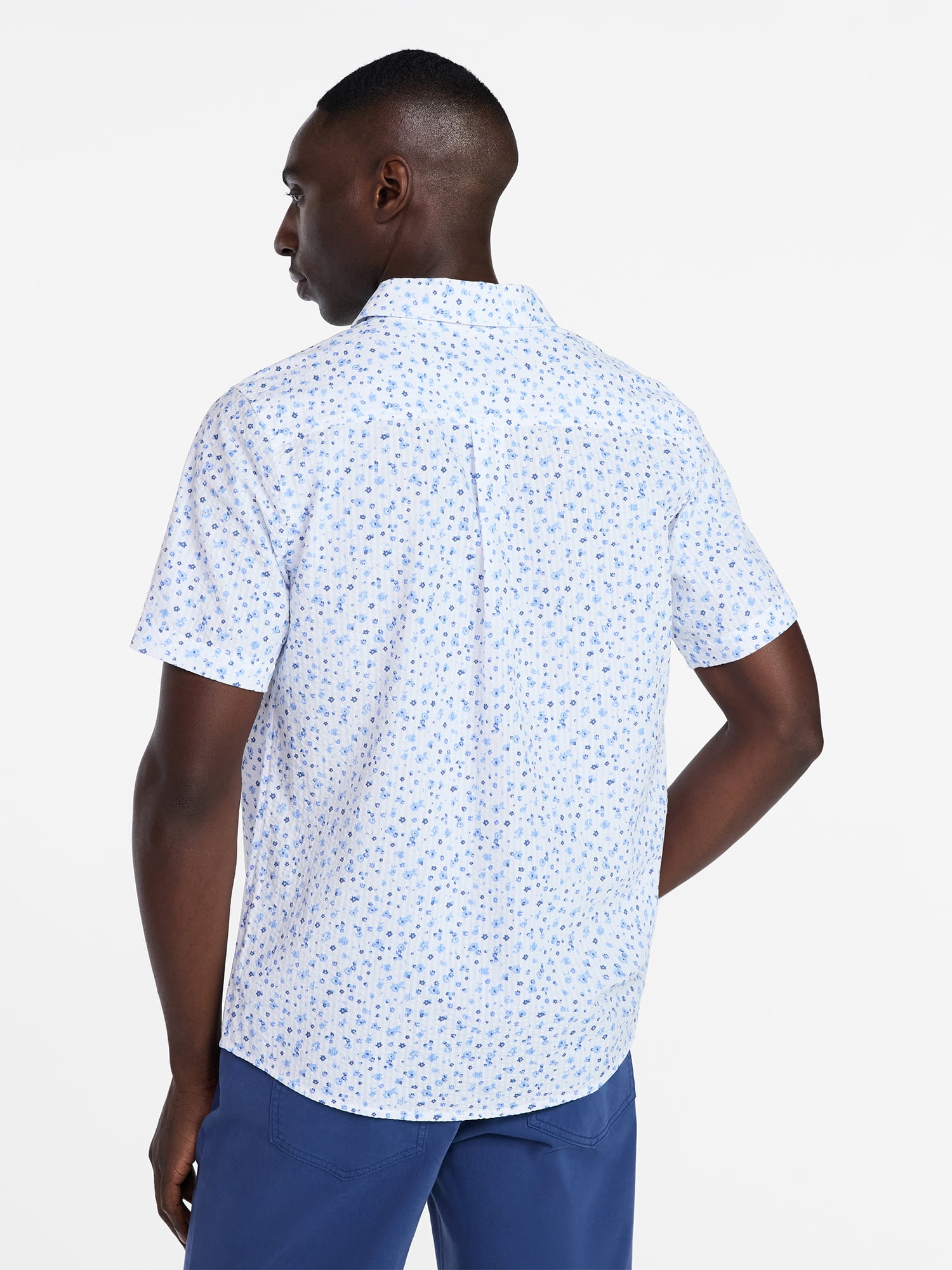 George Men's & Big Men's Modern Fit Seersucker Button Up Shirt with Short Sleeves, Sizes XS-5XL