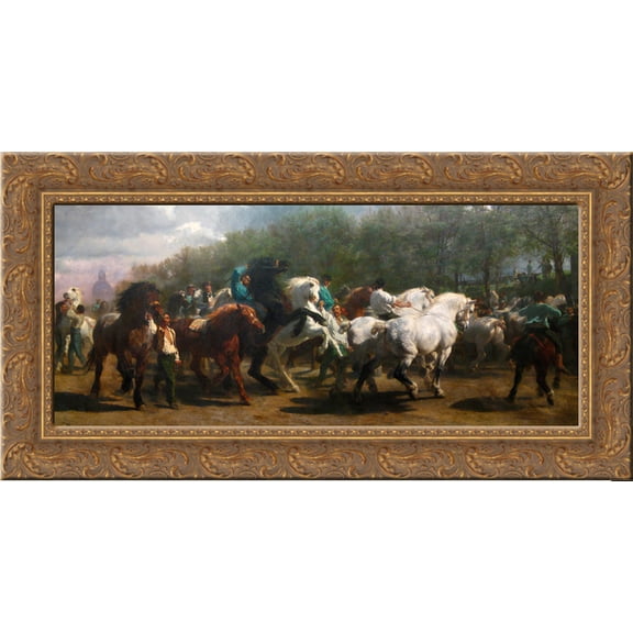 The Horse Fair 24x14 Gold Ornate Wood Framed Canvas Art by Rosa Bonheur