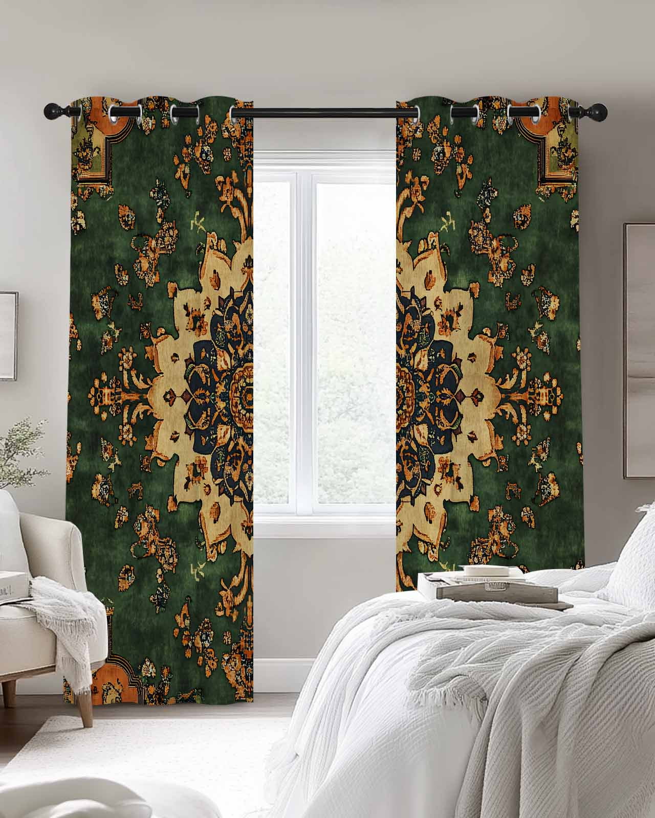 Gorgeous Blackout Curtains for Bedroom Living Room, Gorgeous Decoration Bohemian Pattern 39 In Long Thermal Insulated Room Darkening Drapes Grommet Window Treatments, 27.5 x 39 In
