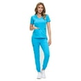 thumbnail image 2 of ACTIVE UNIFORMS Women’s Ultra-Soft Luxe Stretch Jogger Scrub Set V-Neck Top & Jogger Pants with Pockets - Regular & Petite Size (Water Blue, X-Small-Petite), 2 of 4