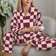 thumbnail image 6 of Pajama Sets for Women 2 Pcs, Groovy hippie checkered vintage Button Down Long Sleeve Sleepwear Lounge PJ Sets, 6 of 6