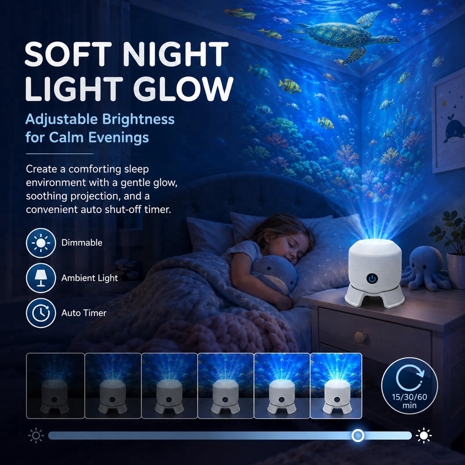 Dynamic 360° Rotating Ocean Wave Projecto,Led Starry Ocean Projector,Aquarium Projector for Bedroom,Plug & Play USB Dimmable Mood Light for Bedroom Meditation, Adults Home Theater Relaxation，Ocean