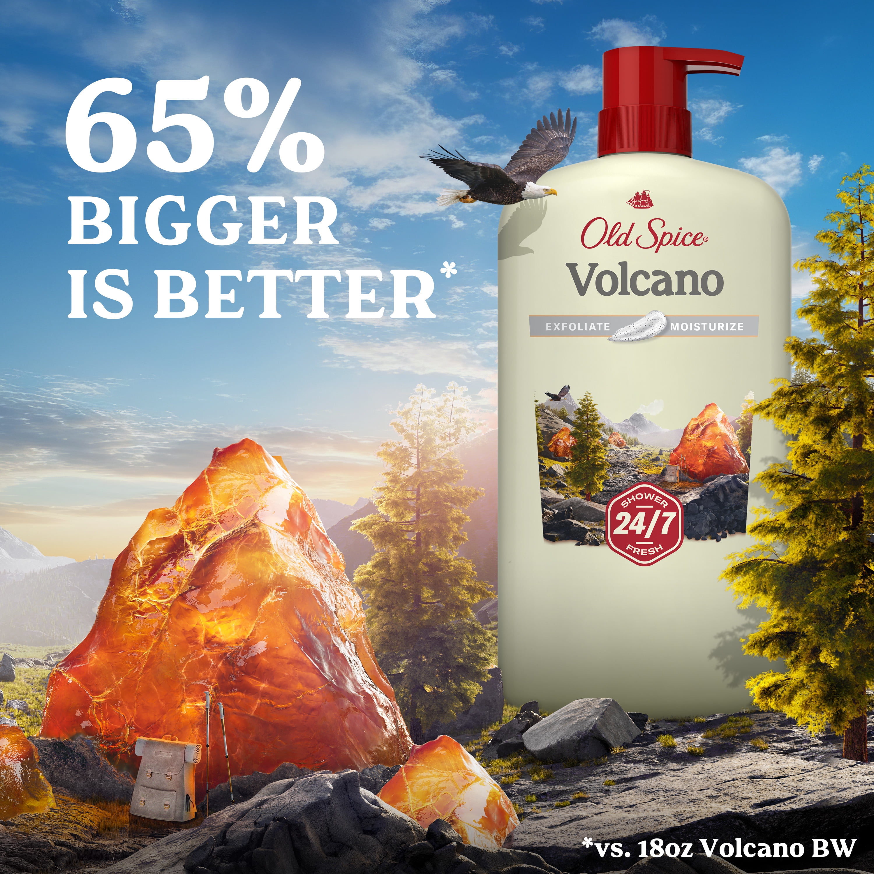 (3 pack) Old Spice Men's Body Wash for Men, Volcano Scent, 24/7 Shower Fresh, Exfoliation, 18 oz, 30oz