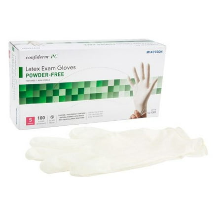 

McKesson Confiderm Exam Glove Small Latex Standard Cuff Length Textured Ivory 14-1381 - Box of 100