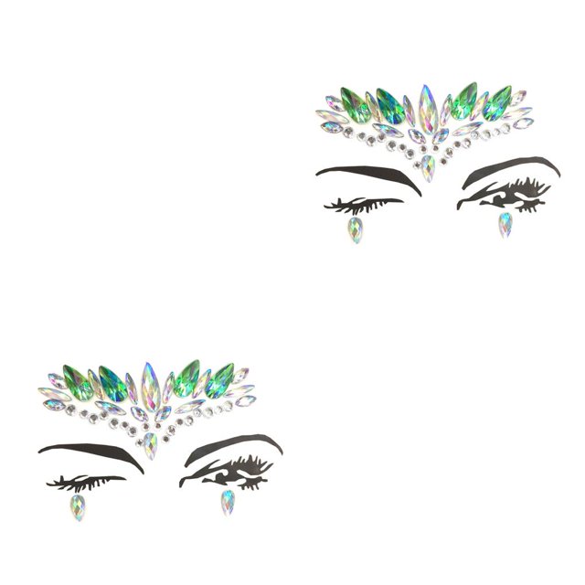 Qarigey Ojo Cara Gemas Cuentas Rhinestone Autoadhesivo Pegatinas Frente Joyería temporal DIY Traje de uñas Maquillaje de boda Verde Verde 2Conjunto
