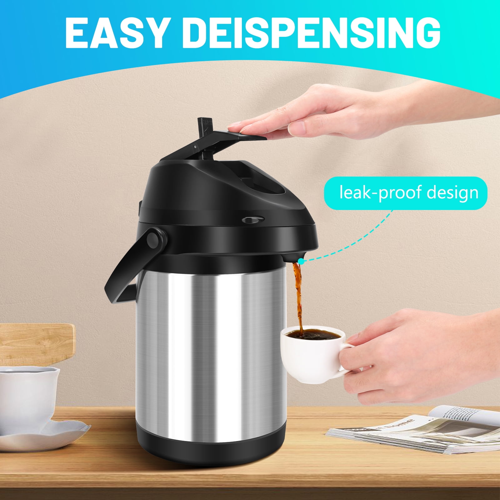 SSAWcasa 102oz Airpot with Pump Stainless Steel Coffee Carafe Insulated Coffee Dispenser for Hot/Cold Beverages - 12 Hours Heat Retention