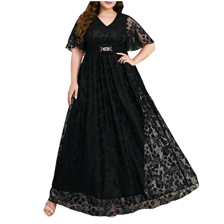 jsaierl Women Plus Size V-Neck Short Sleeve Floral Sequined Evening Party  Mesh Dress Homecoming Dresses 2025 - Walmart.com