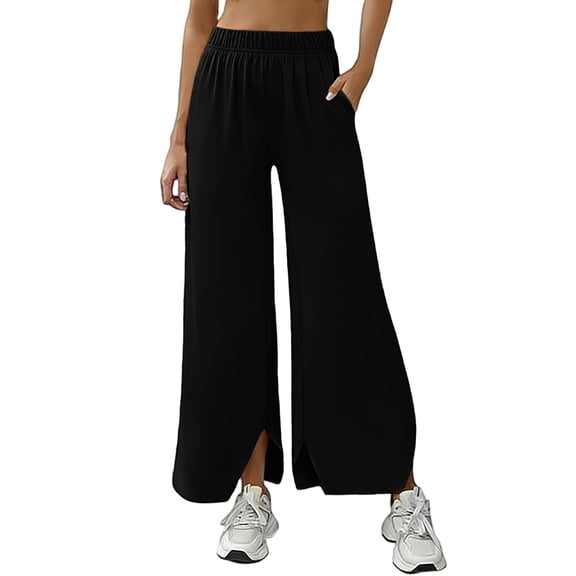 Zuesphe Black Pants for Women Plus Size Ladies Capri Pants Elastic Waist Palazzo Pants for Women Plus Size Cargo Pants Women