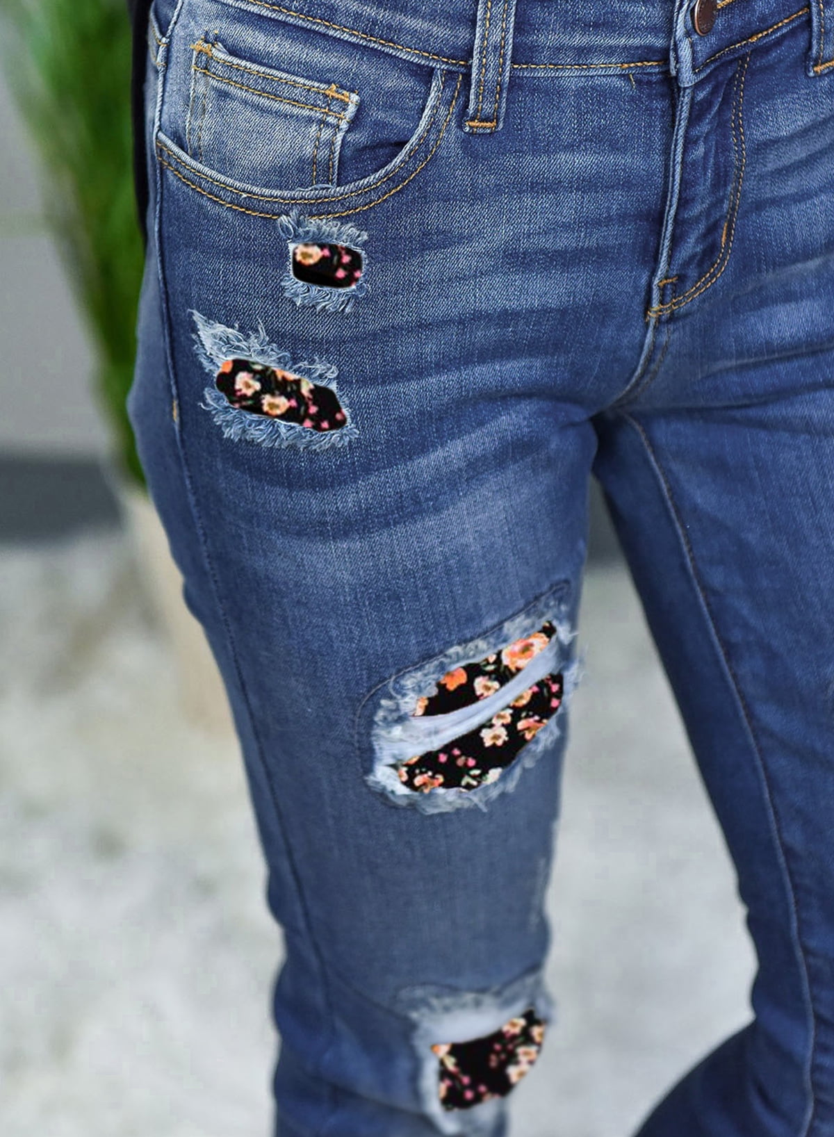 EVALESS Womens Patchwork Ripped Jeans Distressed Stretch Skinny Denim Pants