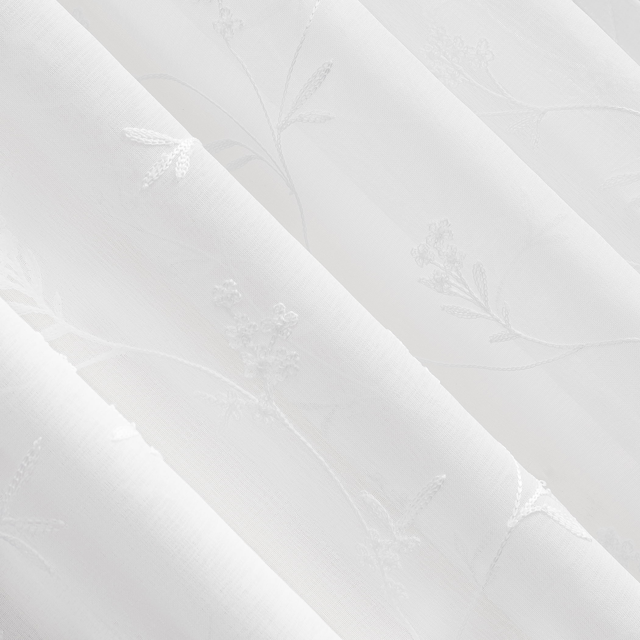 No. 918 Delia Embroidered Floral Sheer Rod Pocket Curtain Valance, 50"x17", Ivory