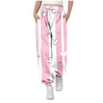 thumbnail image 2 of dazeni Girls Valentine's Day Sweatpants Teen Joggers Sweats Yoga Pants with Pockets Soft Cute Print Petite Wide Leg Baggy Sweatpants Pink3, 2 of 5
