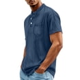 thumbnail image 4 of hotojiny Men's Henley Shirts Short Sleeve Button T-Shirt Vintage Tops Oversized Crew Neck Summer Shirt with Pocket Streetwear(Dark Blue,Small), 4 of 6