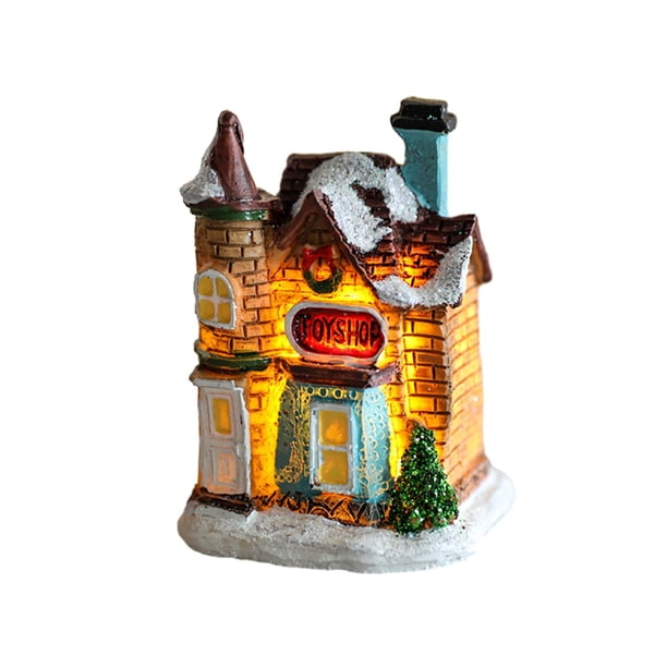 Casa con luz de nieve navideña BLESIY adorno navideño en miniatura de resina Estilo A