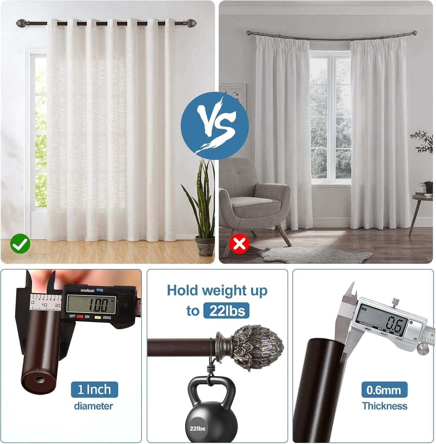 Urbanest Adjustable Single Curtain Rod Set Gold Artichoke Finials – 1 - Inch Diameter, With Bronze Rod, 28–48 Inches