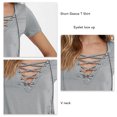 thumbnail image 4 of Camiseta con cordones y ojales para mujer, blusa de manga corta con cuello en V a la moda de Color puro de verano para el trabajo, 4 of 5